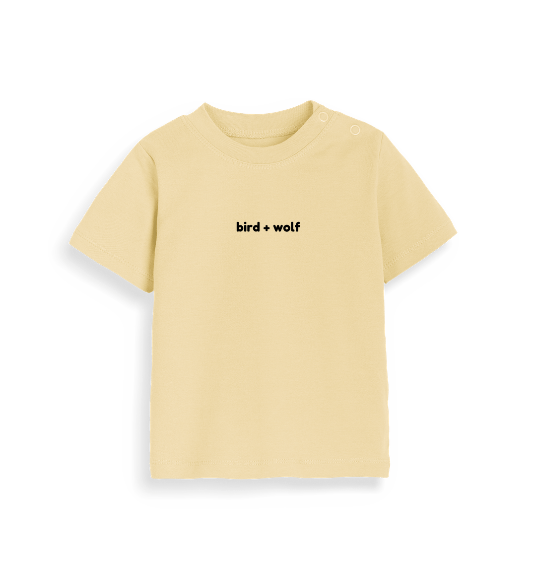 Soft Yellow Bird + Wolf Baby Tee