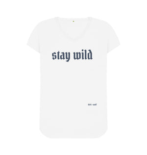 White Stay Wild V Neck Tee