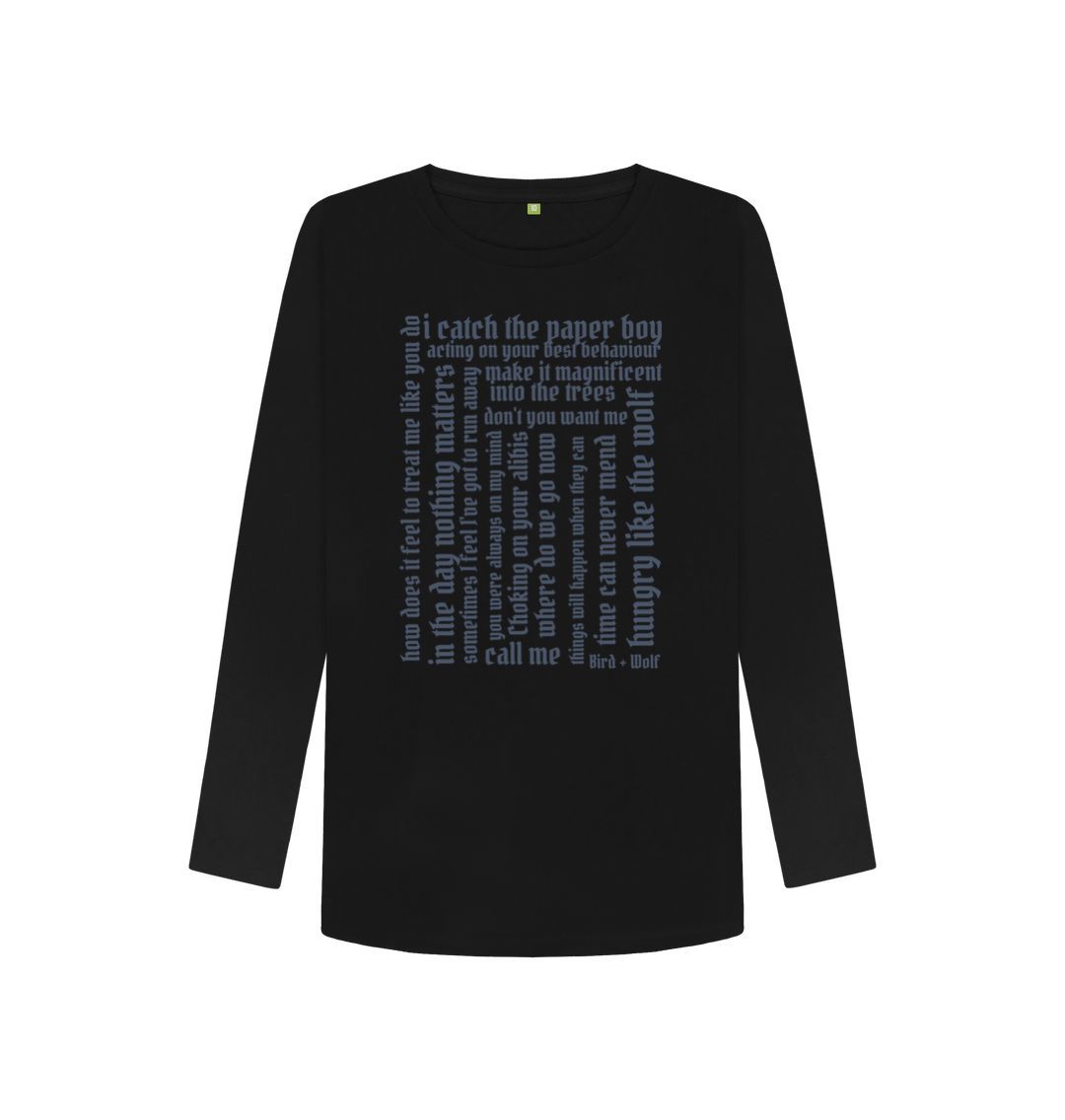 Black Lyrical Long Sleeve Tee (Grey Lettering)