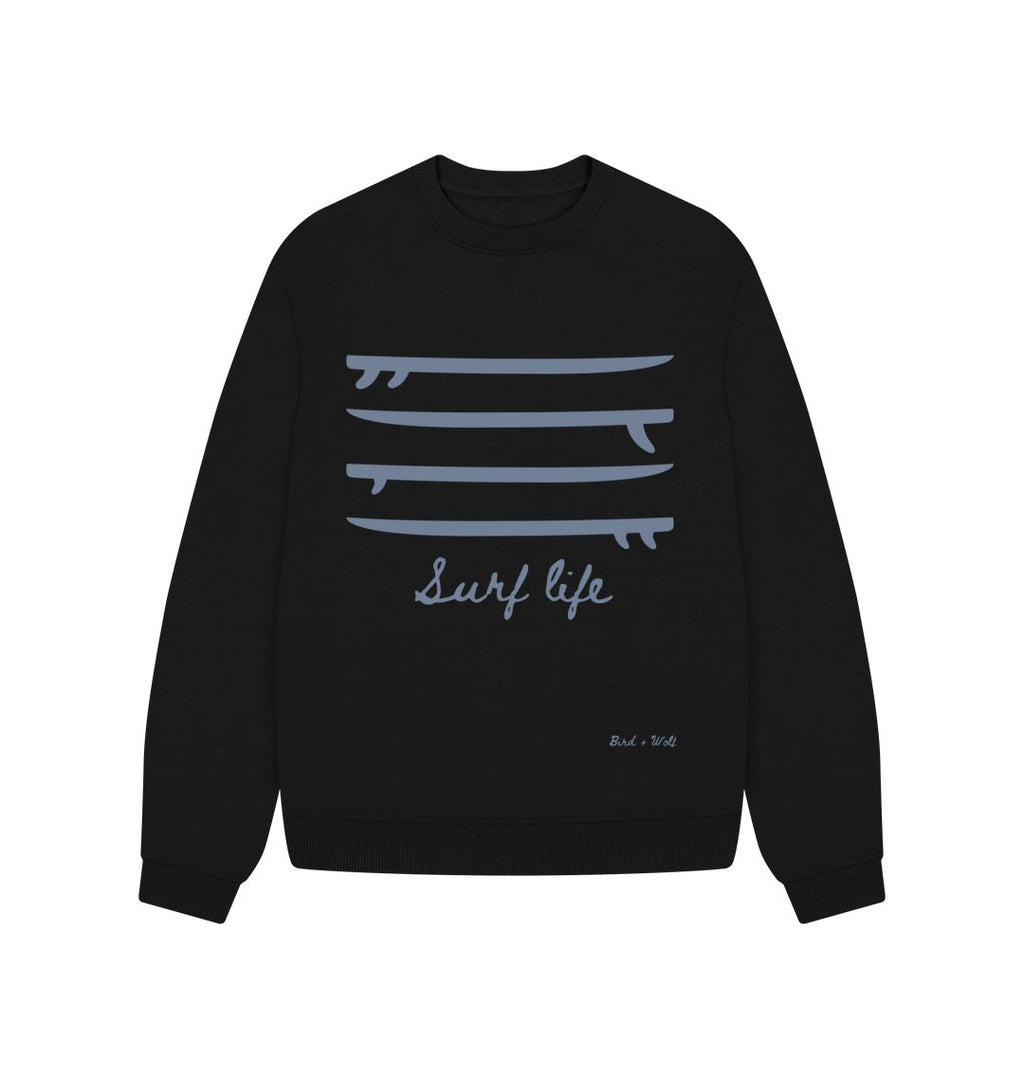 Black 'Surf Life' Oversized Sweatshirt