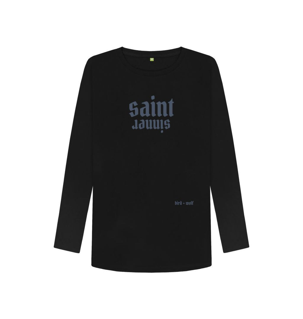 Black Saint Sinner Long Sleeve Tee (Grey Lettering)