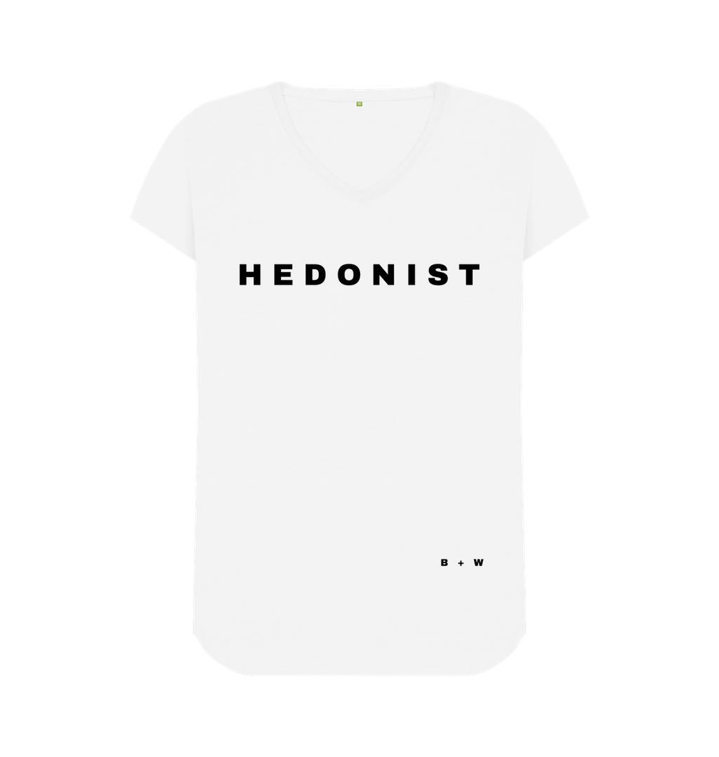 White Hedonist V Neck Tee (Spaced)