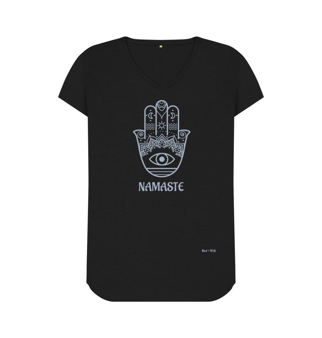 Black Namaste V Neck Tee