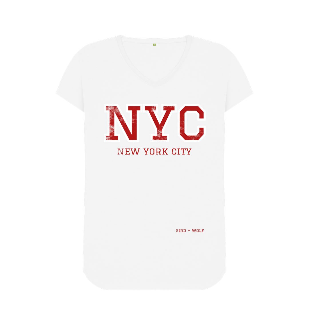 White NYC V Neck Tee