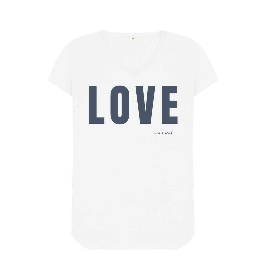 White Love V Neck Tee (Grey Lettering)