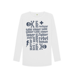 White Printed Long Sleeve T Shirt Front