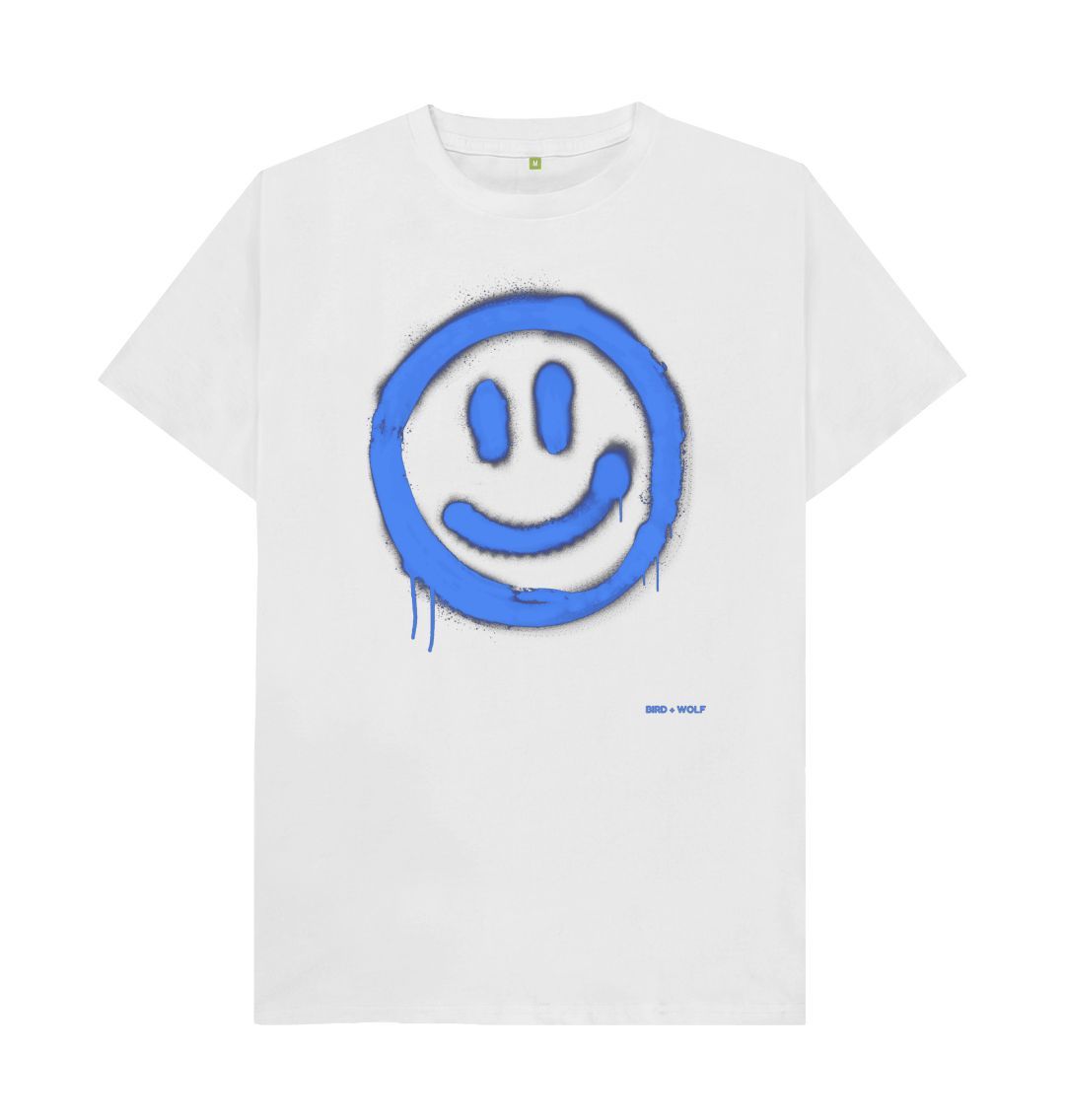 White Blue Smiley Face Classic Tee