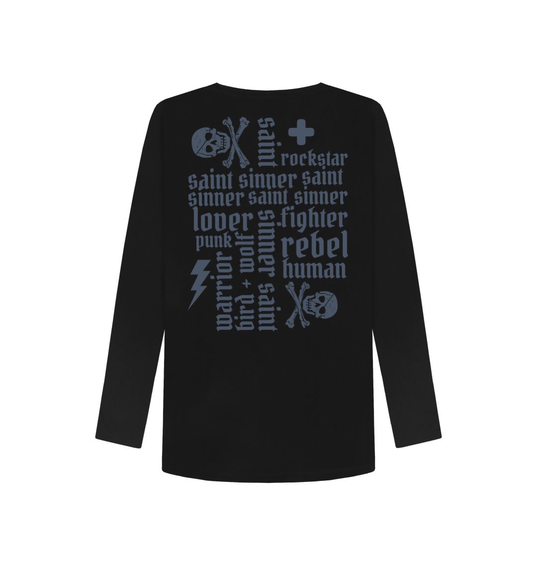 Camiseta de manga larga Sinner Saint + More Words (reversa)