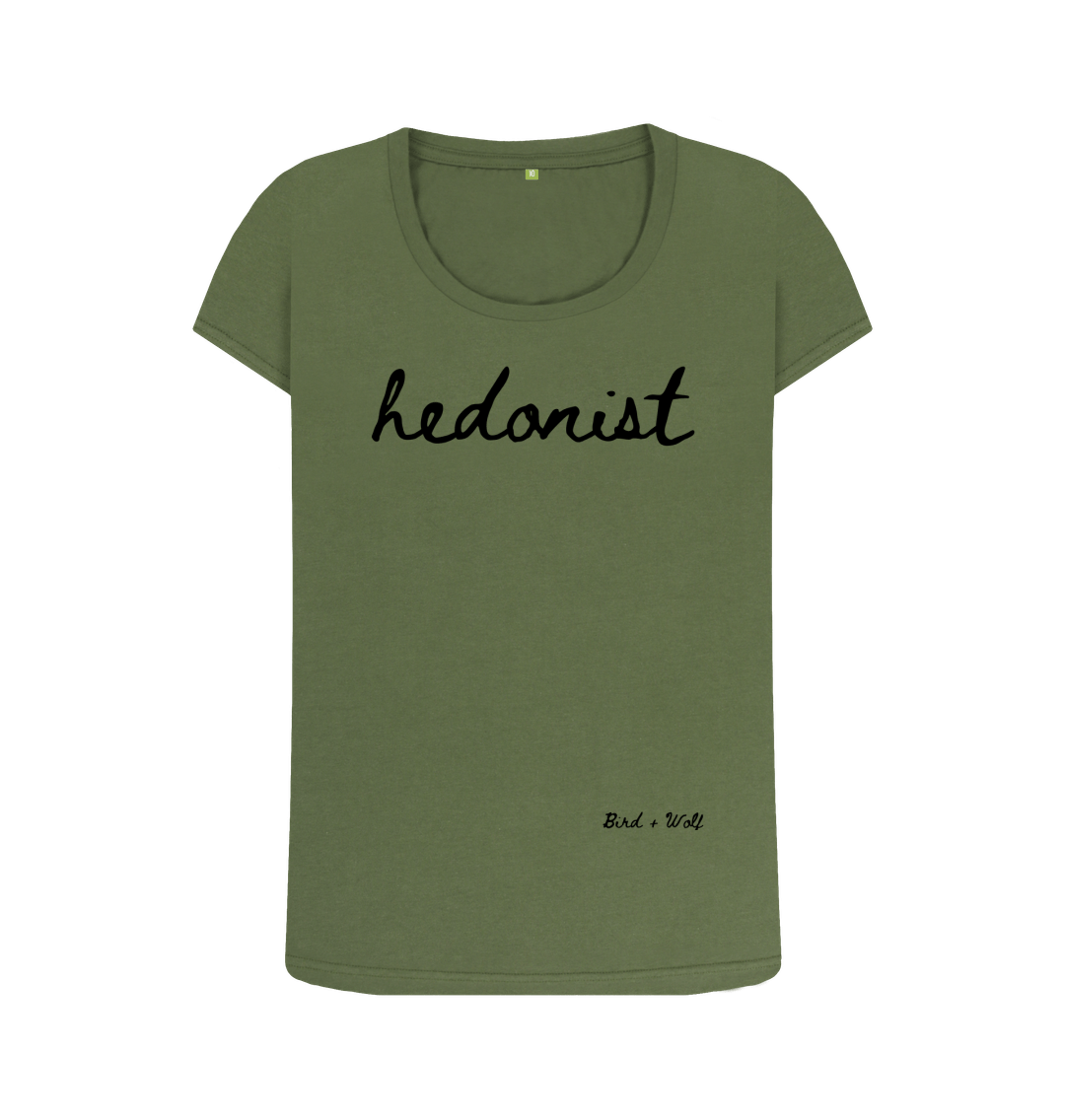 Khaki Hedonist Scoop Neck Tee (Italics)