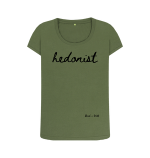 Khaki Hedonist Scoop Neck Tee (Italics)