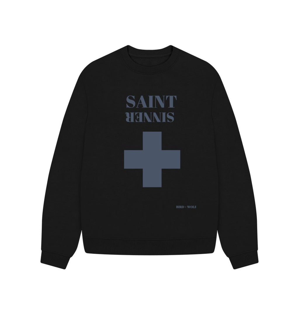 Black Saint Sinner Oversized Sweatshirt (Grey Lettering)