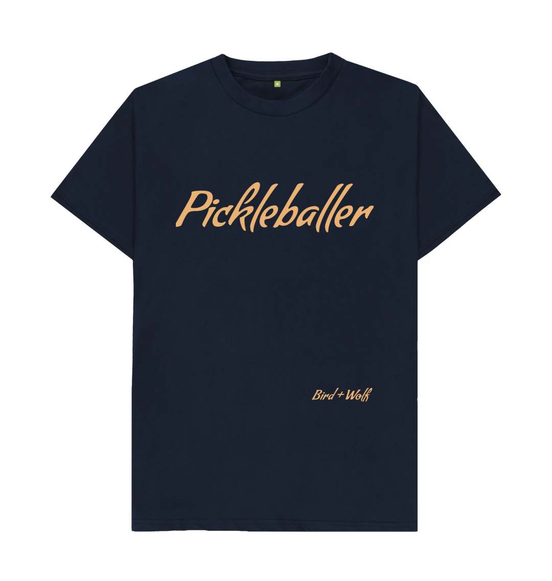 Navy Blue Pickleballer Classic Tee (Orange Lettering)