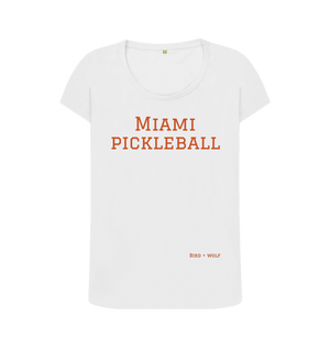 White Miami Pickleball Scoop Tee (Brown lettering)