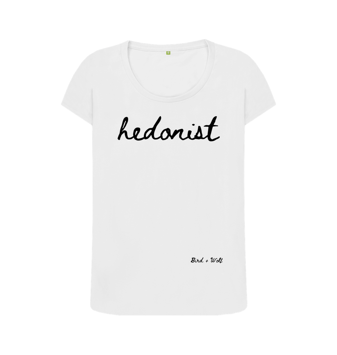 White Hedonist Scoop Neck Tee (Italics)