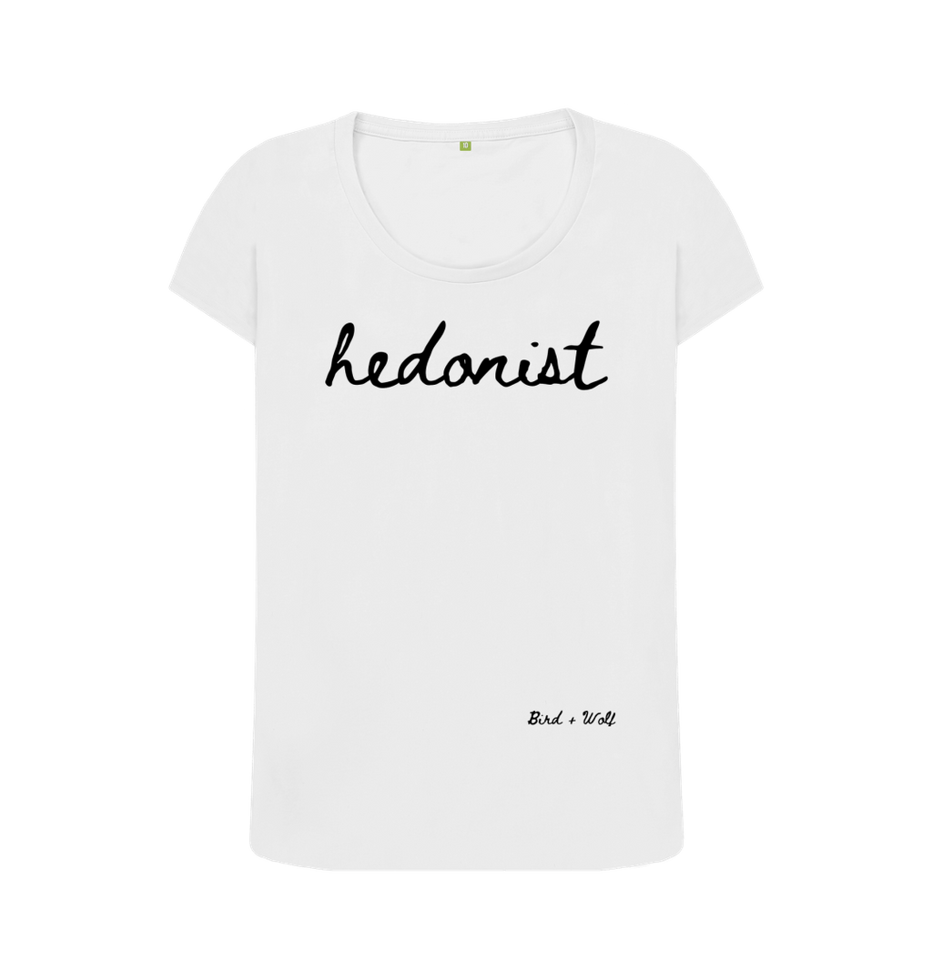 White Hedonist Scoop Neck Tee (Italics)