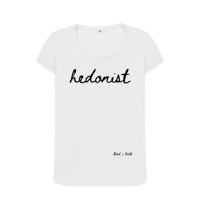 White Hedonist Scoop Neck Tee (Italics)