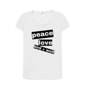 White Peace Love Bird + Wolf Scoop Tee