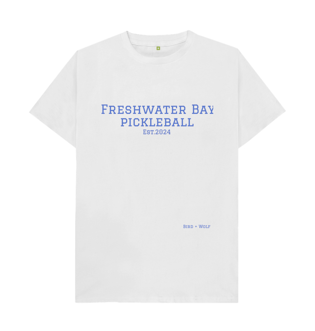 White Freshwater Bay Pickleball Classic Tee (Blue Lettering)