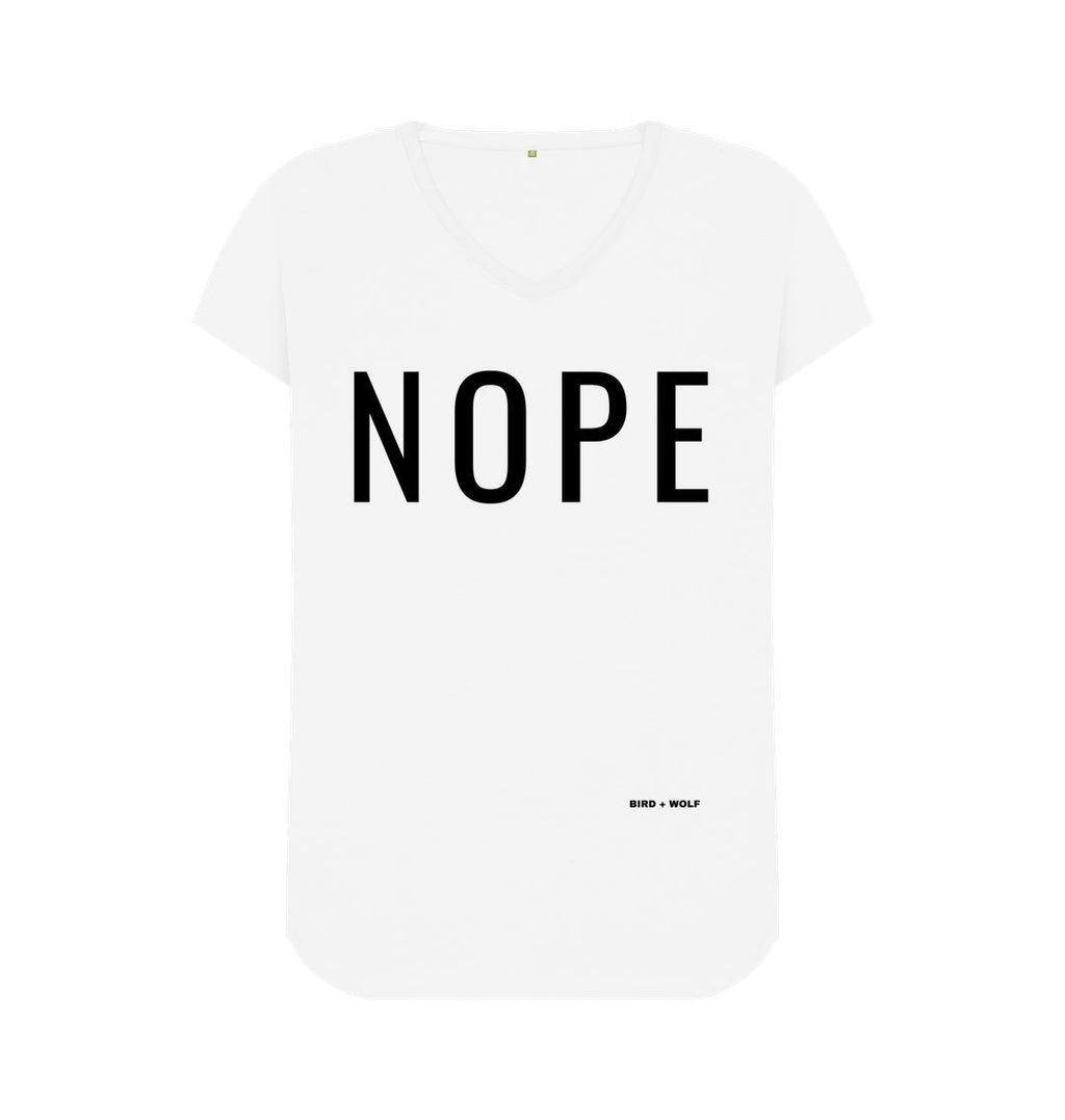 White Nope V Neck Tee