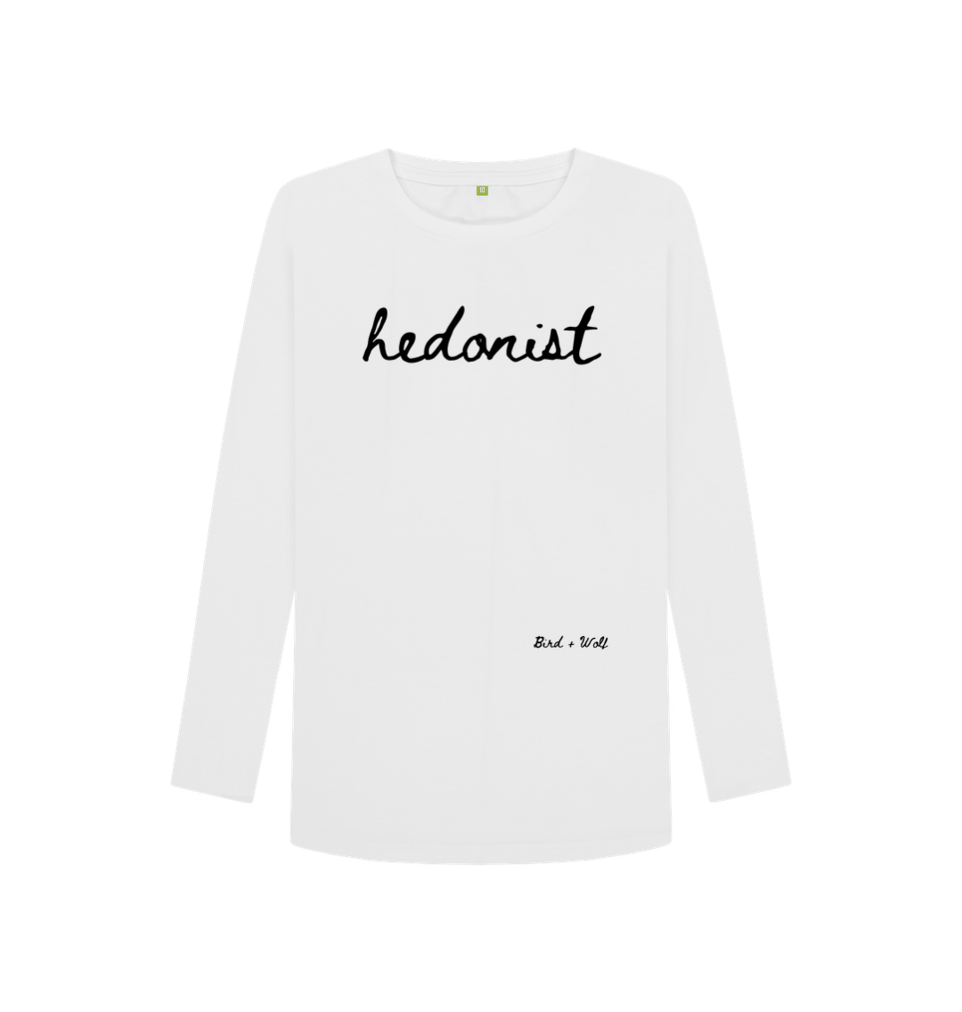 White Hedonist Long Sleeve Tee (Italics)