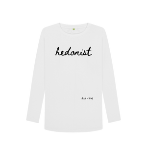 White Hedonist Long Sleeve Tee (Italics)