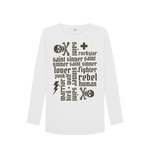 White Printed Long Sleeve T Shirt Front