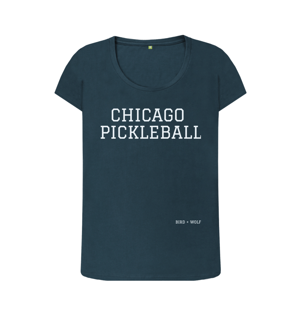 Denim Blue Chicago Pickleball Scoop Neck Tee (White Lettering)