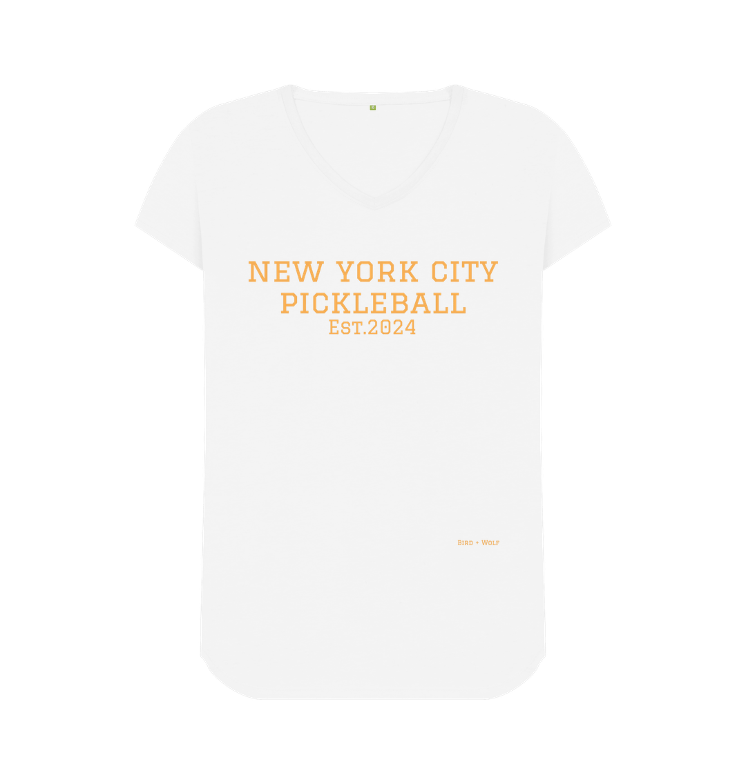 White New York C ity Pickleball V Neck Tee