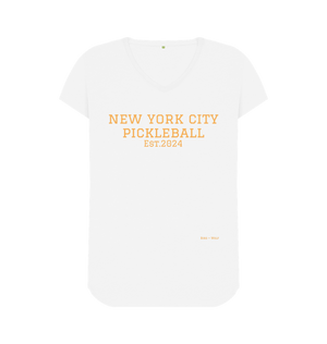 White New York C ity Pickleball V Neck Tee