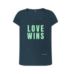 Denim Blue Love Wins Scoop Tee (Green Lettering)