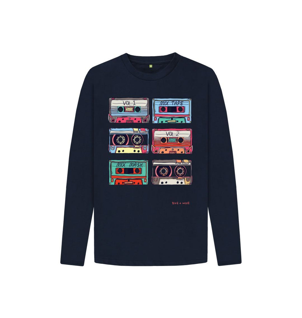 Navy Blue Mix Tape Long Sleeve Kids Tee