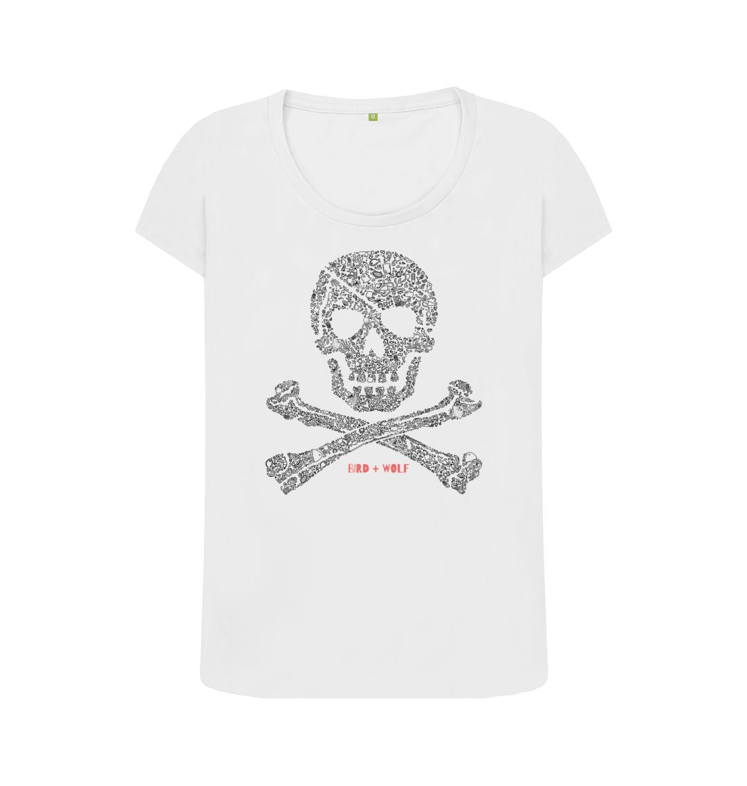 White Skull + Crossbones Scoop Neck T Shirt