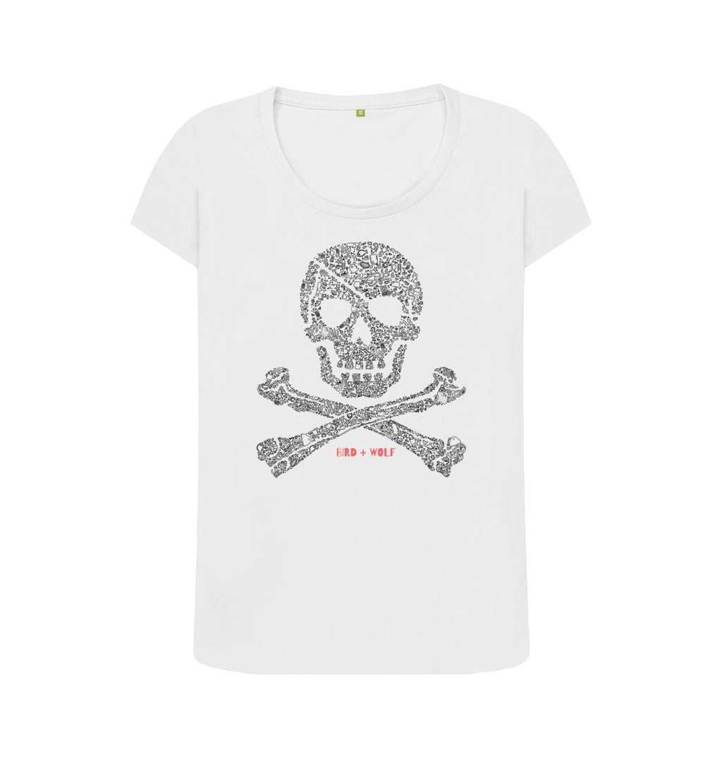 White Skull + Crossbones Scoop Neck T Shirt