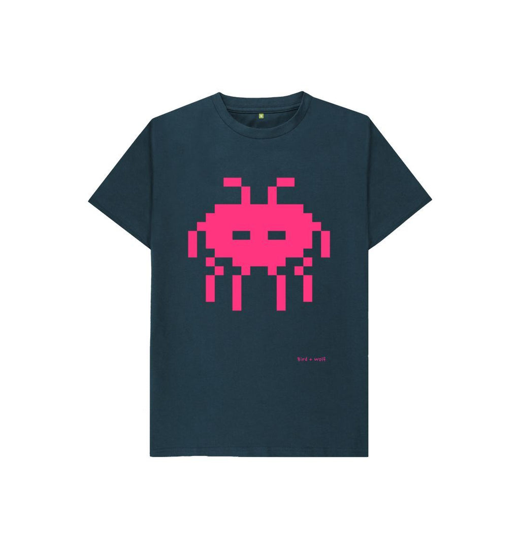 Denim Blue Space Invader Kids Short Sleeve Tee