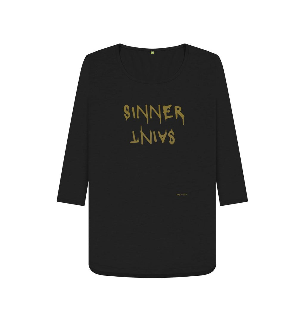 Black Sinner Saint 3\\\/4 Length Sleeve T  Shirt