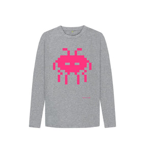 Athletic Grey Space Invader  Kids Long Sleeve Tee