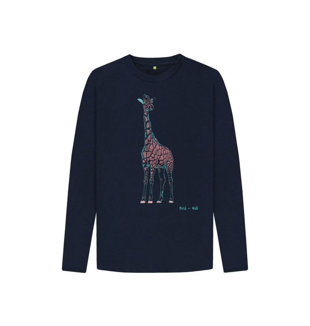 Navy Blue Giraffe Long Sleeved Tee